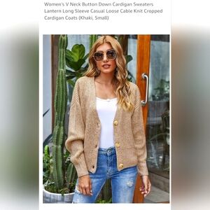 Womens Tan Khaki Slouchy Cardigan Sweater